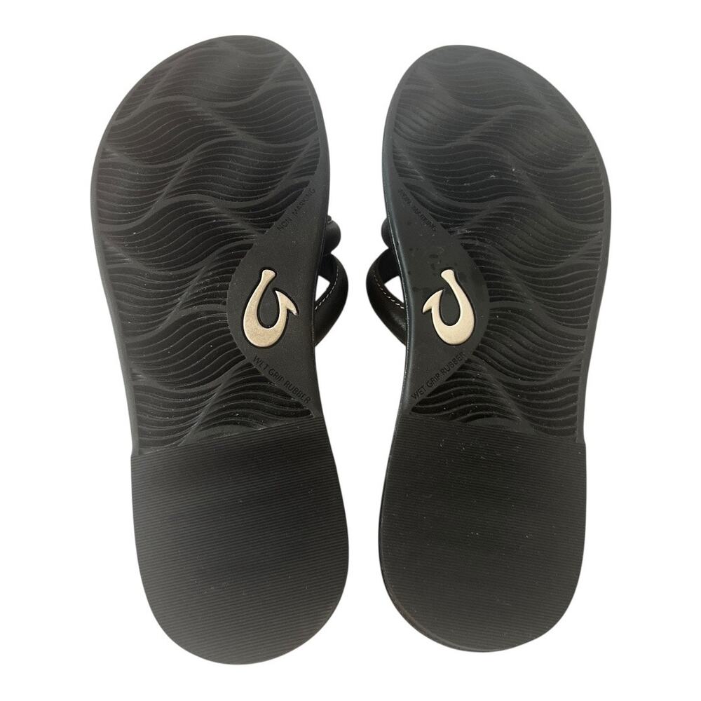 Olukai Tiare Slide Black Leather Slip On Sandals Women Size 7 - Picture 11 of 11